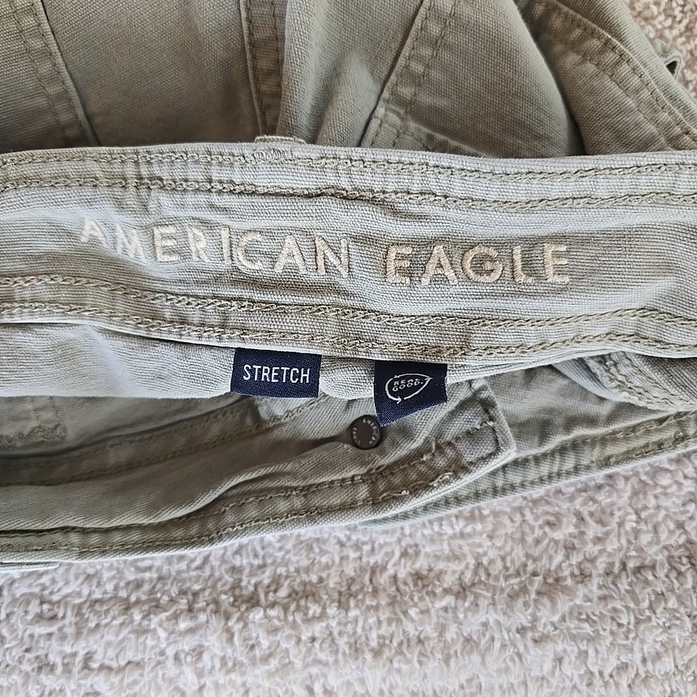 American Eagle Stretch Stovepipe Canvas Pants Green Sz 10 Long Festival Y2K - Picture 15 of 16